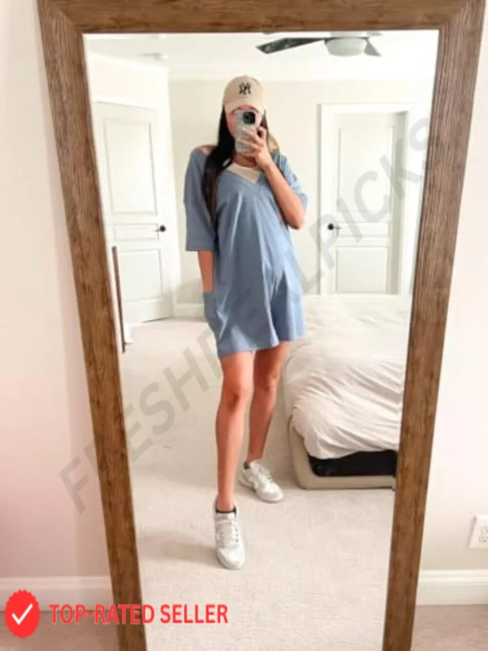 Oversized Hot Shot Tee Romper for Women, Comfy One-Piece with Pockets, Athletic